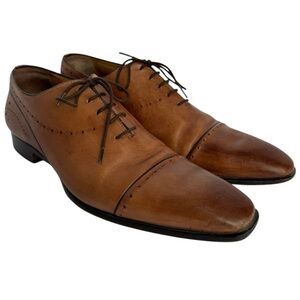 Francesco Benigno Cap Toe Oxford Shoes Sz 10 Brown Italian Leather Balmoral GUC